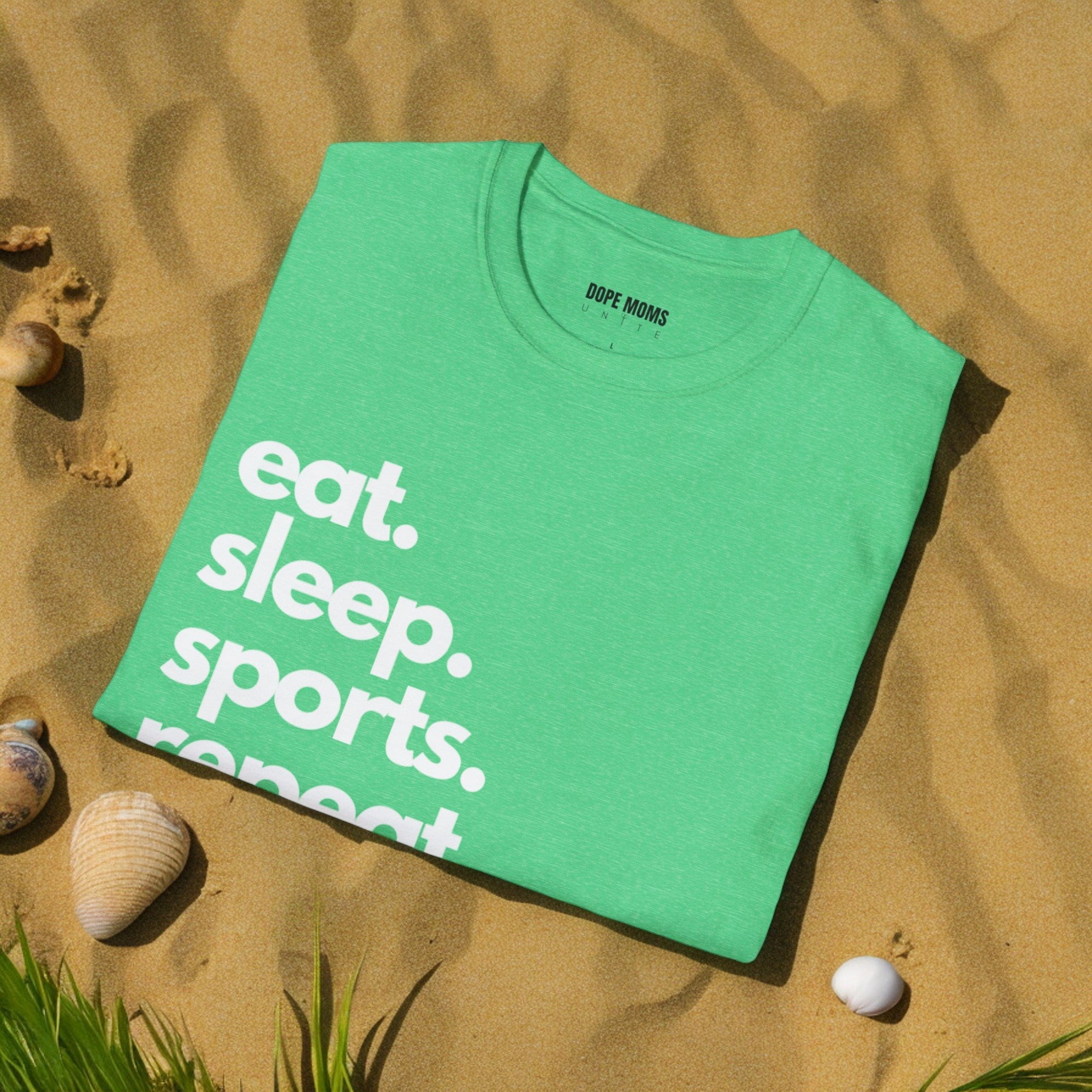 "Eat. Sleep. Sports. Repeat." Sports Mom Life Softstyle T-shirt